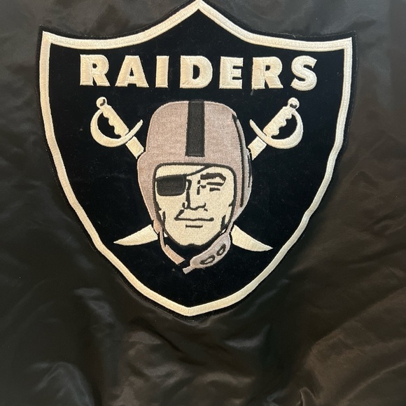 Vtg 90s Black Satin Raiders Bomber Jacket - Picture 3 of 6
